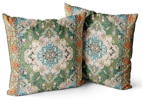 Snylcce 2er Set Boho Kissenbezüge Dekokissen 45 x 45 Samt Soft Kissenbezug Böhmischer Retro Ethno Dekorative Kissenhülle Zierkissenbezüge für Sofa Schlafzimmer Wohnzimmer Zuhause Dekoration Grün