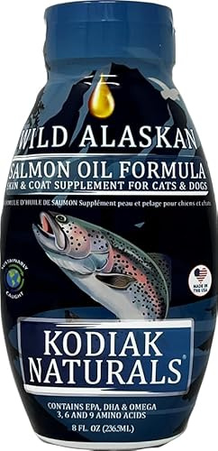 Kodiak Naturals 8oz Wild Alaskan Salmon Oil Formula for Dogs & Cats, a Balanced Blend of Pure Fish Oils with EPA and DHA from Wild-Caught Fish. Support for Skin & Coat, Joints, and Immune Health