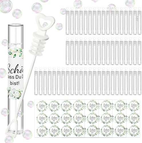 Yamitora 50 Stück Seifenblasen Hochzeit, Wedding Bubbles mit 5 Hochzeit Aufkleber Seifenblasen Herzform Hochzeit für Hochzeit und Geburtstagsfeier Valentinstag