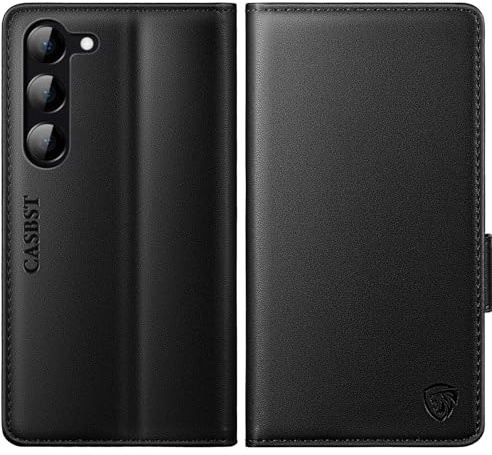 CASBST for Samsung Galaxy S23 Case, Kickstand Flip Leather Wallet Book Case with Card Slots Shockproof Magnetic Closure Protective Phone Case Cover Compatible with Samsung S23 - Black