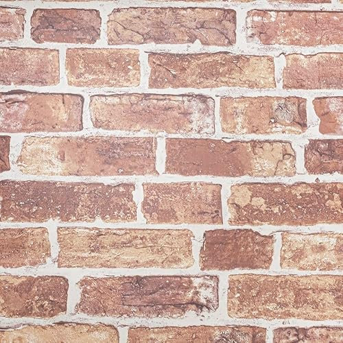SOPHIE LAURENCE Red Brick 3D Realistic Effect Wallpaper - Smooth Finish, Thick Paper, Washable and Peelable, Perfect for Feature Wall, 0.52m x 10.05m Roll