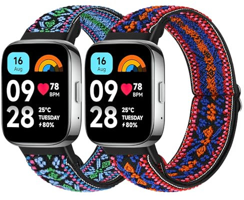 SOiiKE 2 Pièces Bracelets Compatibles avec Bracelet Xiaomi Redmi Watch 3 Active pour Femme et Homme, Bracelet de Remplacement en Nylon Élastique Sport pour Xiaomi Redmi Watch 3 Active