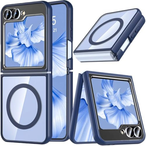 BESINPO Magnetic Case for Samsung Galaxy Z Flip 7 FE/Galaxy Flip 6, Compatible with MagSafe Accessories, Shockproof Anti-Scratch Hard PC Protective Transparent Back Phone Cover (Blue)