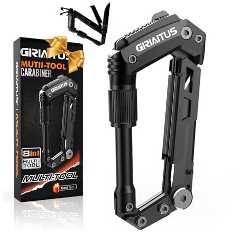 Camping Essentials Locking Carabiner Clip 8and1 Multi Tool Heavy Duty Keychain Cool Pocket Gadgets Gifts for Men Outdoor Hiking Camping Accessories Father's Day Gifts