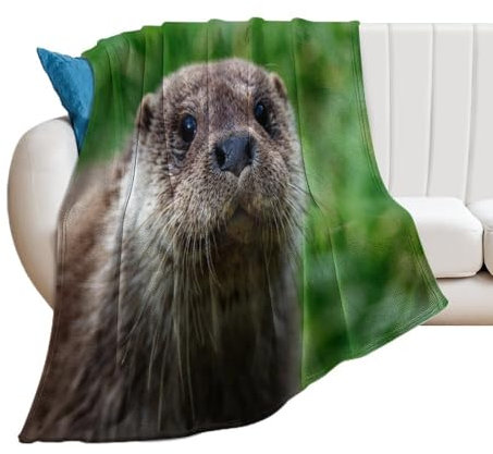 Zhimahou Überwurfdecke, Eurasischer Otter, Outdoor-Porträt mit Grasdruck, warm, gemütlich, Plüschdecke, bequeme Decke, Valentinstagsgeschenk, 150 x 125 cm