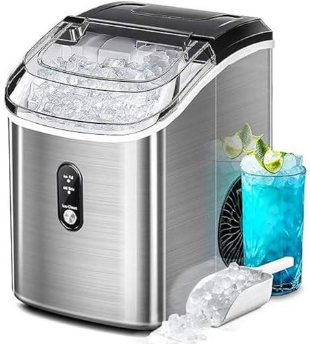 DISHENGZHEN Countertop Ice Maker, Small Ice Maker Machine with Basket and Scoop, Self-Cleaning, 33 lbs/24H, Ice Cube Maker for Home Office