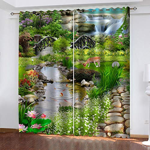 Verdunkelungsvorhang Kinderzimmer Vorhänge Blickdicht 240X264Cm (HxB) 3D Digitaldruck Garden Creek-Landschaft Ösenschal 2Er Set Vorhang Wohnzimmer Schlafzimmer Thermogardine