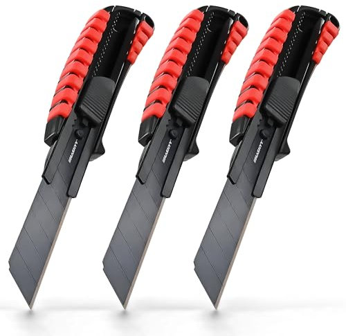 HASKYY 3x Cuttermesser Teppichmesser Universal 18mm mit Extra scharfer SK5 Klinge Cutter Messer Abbrechklinge Kartonmesser Professional