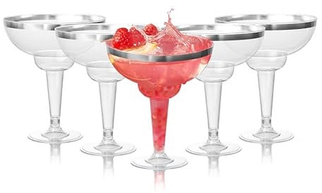 MATANA 12 Plastik Cocktailgläser mit Silberrand, Margaritagläser Kunststoff, 360ml - Mehrweg Plastikbecher - Margarita Gläser, Cocktail Becher, Dessertbecher für Partys, Hochzeiten