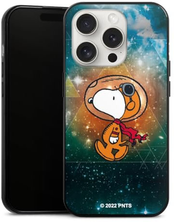 Slim Case extra dünn kompatibel mit Apple iPhone 15 Pro Silikon Handyhülle schwarz Hülle Snoopy Astronaut Offizielles Lizenzprodukt