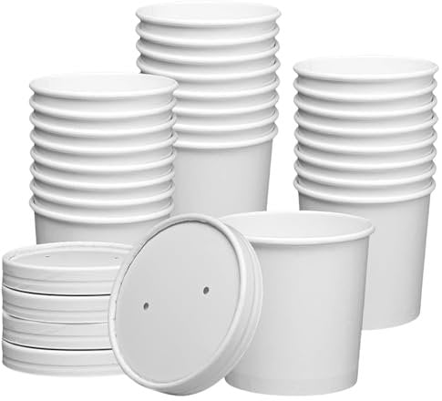 CaterCo Disposable White Soup Containers with Lids (12oz / 340ml - 250 Pack) White Paper Takeaway Paper Soup Cups, Microwave & Freezer Safe Ice Cream Bowl, Eco-Friendly (12oz / 340ml - 250 Pack)