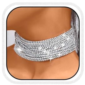 Reaky Choker-Halskette, Silber, Strass, mehrlagig, glitzernde Halsketten, Schmuck für Frauen (Silber), Einheitsgröße, Kristall