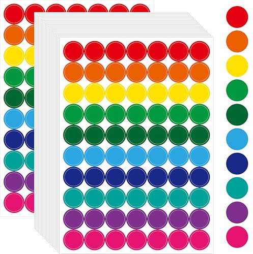 1400 PCS Bunte Punktaufkleber, 10 Helle Farbige Runde Polka-Kreis-Etiketten für Lager, Einzelhandel, Hausorganisation, Klassenzimmer, Büro, Lebensmittelservice und Medizin (jeweils 2 cm Durchmesser)