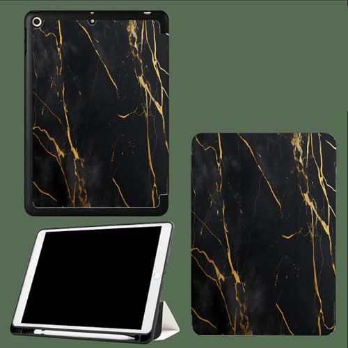 Marmor Hülle für iPad 9/8/7 Generation, für iPad 10.2 Zoll Hülle mit Pencil Halter, Schutzhülle mit Trifold Stand für iPad 10.2 Zoll, 2021/2020/2019 Auto Wake/Sleep Golden Graffiti