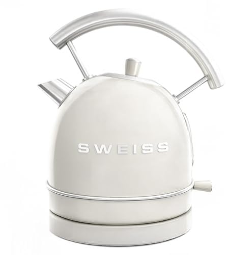 SWEISS Bollitore elettrico vintage KTL8, 1,8L, acciaio inox, pratico, compatto, 2200W, Ebollizione rapida, Livello dell'acqua visibile e graduato, Spegnimento automatico, Base 360°, Beige