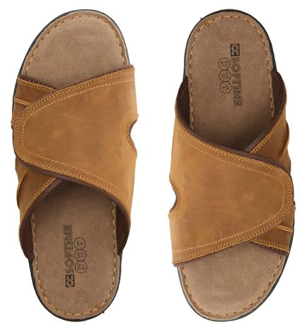 CCSOFTIME Summer Mens Sandals, Mens Leather Sandal with Adjustable Strap,Open Toe Comfortable Soft Beach Suede Sandals for Men Summer Slippers for House,Beach,Poolside,Garden,Holiday Lt Brown-43
