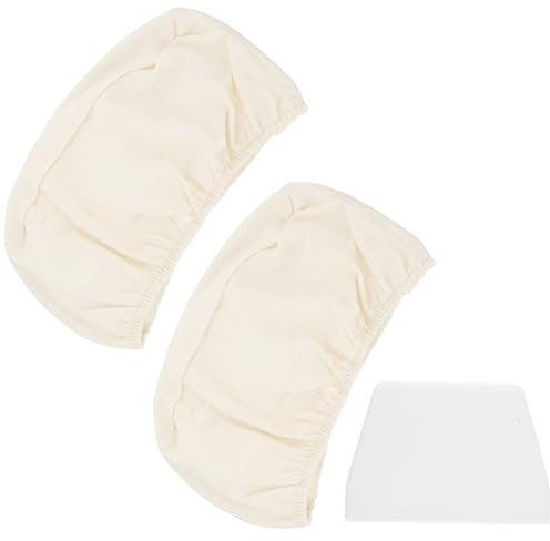 2 paños ovalados de lino para panadería, 18 cm, forro Banneton con cintura elástica, paño de masa para cestas de prueba, accesorios para hornear pan para probar cestas de pan con rascador blanco