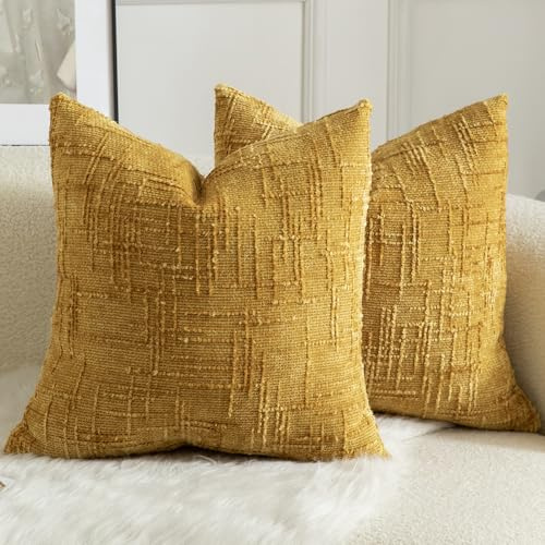 Mandioo 2er Set Chenille Kissenbezug Dekorativer Kissenbezüge Gemütlicher weichen Kissenhülle Sofakissen Dekokissen Couchkissen Zierkissenbezug Schlafzimmer Wohnzimmer 50x50 cm Ingwer