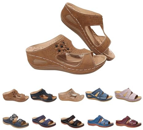 RLEHJN Sandales Femmes Nu-Pieds Orthopédique Compensées Pantoufles Femme Ete Respirantes Semelles Épaisses Anti-Dérapant Chaussures Bohemia Romain Sandals Pantoufle De Vacances Plage Solde