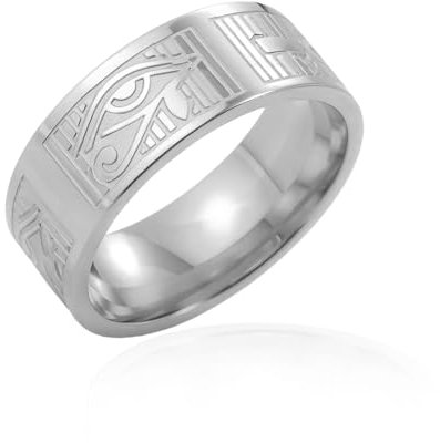 VASSAGO Altägyptischer Ring aus Edelstahl mit Ankh-Kreuz und Horusauge – Ägyptisches Symbol, Schutzamulett, Schmuck für Männer und Frauen