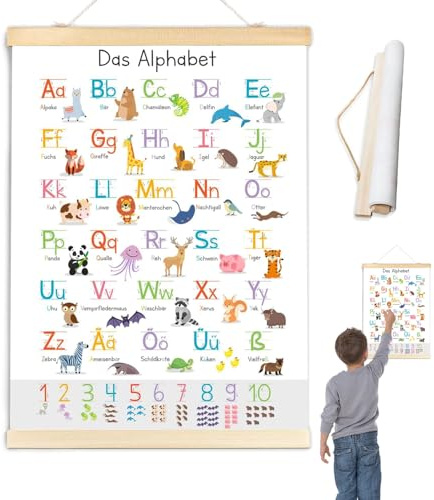 AONAYO ABC Poster Für Kinder, 31x44 cm, Alphabet Poster, Buchstaben Lernen, Wanddeko Für Kinderzimmer, Kindergarten, Vorschule, Grundschule