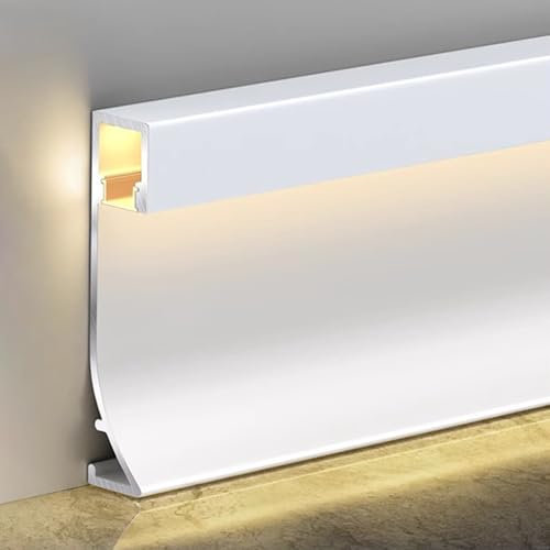 Canale LED in alluminio per illuminazione battiscopa - Battiscopa bianco da 1,5 m Profilo LED per decorazioni domestiche Soggiorno Camera da letto Teatro Soluzioni di illuminazione