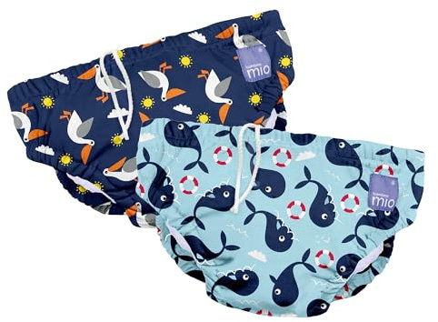 Bambino Mio, Revolutionary Reusable Swim Nappy Pants for Babies and Toddlers, Boys and Girls, Blue Whale & Navy Pelican, Pack of 2, 6-12 Months