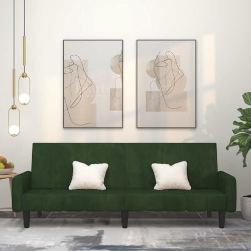 Massbinet Schlafsofa 2-Sitzer Sofa mit Schlaffunktion überzug Futon Klappsofa Bettcouch Couch Ideal für Wohnungen Wohnzimmer Dunkelgrün Samt
