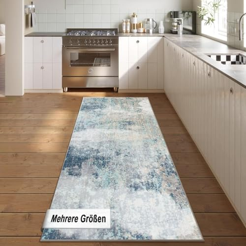 HaiTaoSy Alfombra de pasillo de pelo corto, apta para calefacción por suelo radiante, cocina, pasillo, cocina, entrada, 60 x 300 cm, color azul