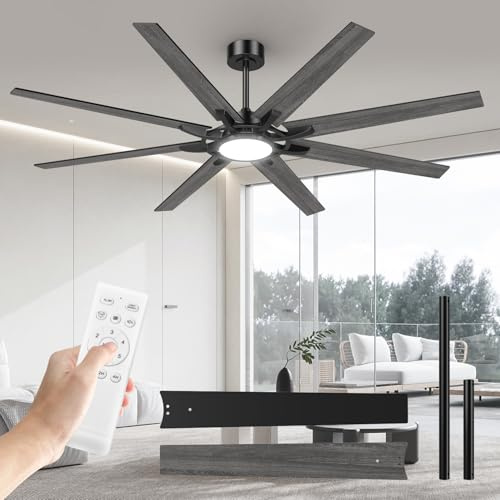 Airwit 183cm Extra Grande Ventilatore da Soffitto con Luce, 8 Doppia Faccia Pale, 8000CFM Silenzioso Lampada Ventilatore Soffitto con Telecomando e DC Motore,6 Vitesses per Grande Soggiorno, Esterno