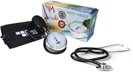 GESS DELUX-Zeitspannungsmessgerät mit großem Manometer | 60 mm und Aluminium-Stethoskop Präzises Blutdruckmessgerät BK2015 BK3001