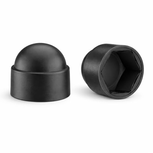 Sechskant Schutzkappen M12 (Schlüsselweite 19mm) - 25 Stück – Runde Abdeckkappen für Muttern & Sechskantschrauben – Schwarze Kunststoff Schutzkappen – Schraubenabdeckung (M12 (SW19) 25 Stück)