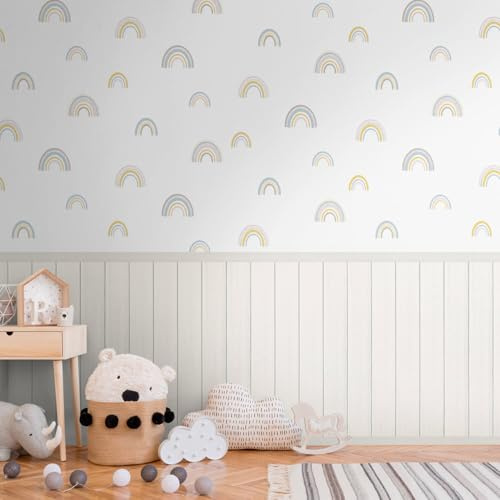 Profhome Kindertapete 398171-GU heißgeprägte Vliestapete weiß pastell-gelb creme-weiß beige-grau Fototapete 0,53 m x 8,80 m = 4,45 m2