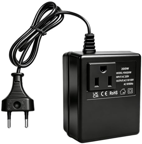 200W Transformador EU a US 220V a 110V Convertidor de Voltaje | Adaptador Reductor de Corriente Compatible con pequeños electrodomésticos