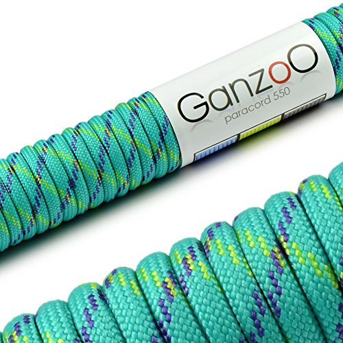 Ganzoo Paracord 550 Seil 4mm Outdoor-Schnur / 15 Meter/Typ 3 / Nylon & Polyester/ 7 Innenstränge/Allzweckseil für Hundehalsband/Hundeleine & Knüpfen/Camping & Survival/Türkis Blau