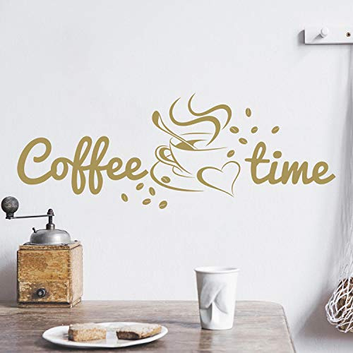 Coffee TIME Wandtattoo Sticker Aufkleber Kaffeezeit Kaffee Zeit (30cm (B) x 11cm (H), Gold)