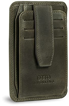 Otto Angelino RFID-blockierende, minimalistische Herren-Geldbörse – schlankes, italienisches Leder-Kreditkartenetui und Münzfach mit Reißverschluss, grün, Einheitsgröße