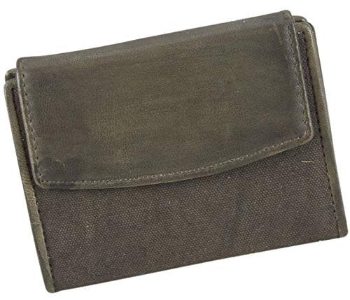 Sunsa Damen Leder/Canvas Geldbörse. Kleine Geldbeutel. Braune Brieftasche. Vintage Portmonee. Geldtasche mit viele Fächern