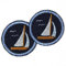 2er Set trendige Applikation / Flicken Maritim Segelboot hellblau rund 5,0 cm