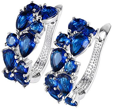 EVER FAITH Orecchini Prong Zirconia cubica festa Elegante Goccia Huggie Cerchio a lobo Blu Argento-fondo