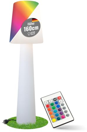 8 seasons LED Stehlampe No. 1, 160 cm RGB (Weiß) - große Stehleuchte außen | Farbwechsel, dimmbar, Fernbedienung, E27-Fassung, LED austauschbar, wetterfest IP44, mit Strom, für Garten, Terrasse, Balkon