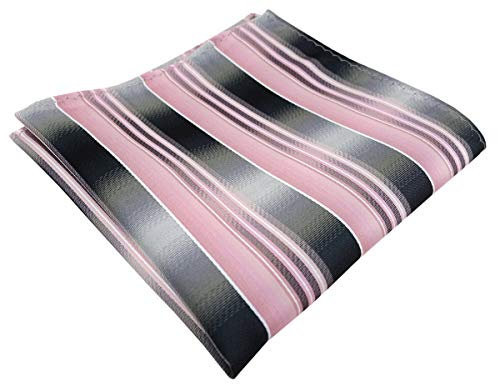 TigerTie Designer Einstecktuch in rosa hellrosa silber anthrazit grau gestreift - Stecktuchgröße 30 x 30 cm