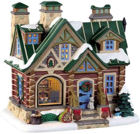 Lemax 95474 - Pine Peak Retreat - Neu 2019 - Porzellan Häusschen mit Inside Scene - Christmas Village - Beleuchtet & Batteriebetrieben