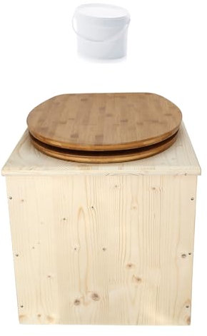 Toilette sèche en bois avec seau 18L plastique - La Bambou - Fabrication Française - N3
