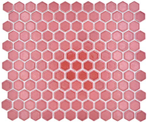 Keramik Mosaik Hexagon Bordüreauxrot glänzend für WAND KÜCHE Wandverblender Verkleidung | 10 Matten