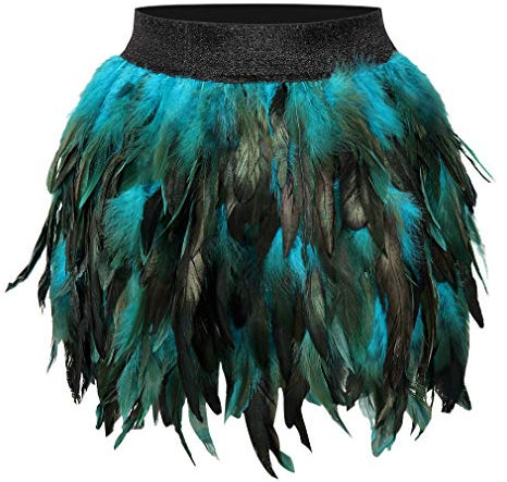 Frauen Feder geformten Gürtel Mid-Rise Mini A-Linie Rock Dessous Goth Punk Halloween Club Party Prom Rock (Jadegrün, M)