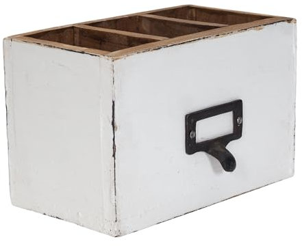 DESIGN DELIGHTS Holz STIFTEHALTER BOX Vintage 19 | Mahagoni, 19x12x10cm (BxHxT) | Stiftebox mit Metallgriff, Stifteköcher, Schreibtischorganizer im shabby Style | Farbe: 06 weiß-landhaus