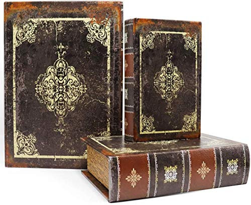 Jolitac 3er Buchattrappe Box Set, Hohles Buch mit Geheimfach, Vintage Buchversteck Getarnte Buchtresor, Schmuck Aufbewahrungsbox Dekorative Buch, Requisiten Schatzkiste in Antikstil (Vintage)