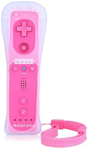 Eingebaute Motion Plus Fernbedienung 2-in-1 Wireless Controller Bluetooth Gamepad Joystick für Nintendo Wii/Wii U, mit Silikonhülle und Handschlaufe (rosa)