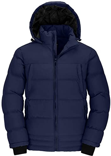 Wantdo Men's Winter Warm Cotton Padding Outerwear Jacket | Padded Coat, Thick, Hooded, Stand collar, Windproof, Waterproof, Cold protection, Zip up, Casual, Classic